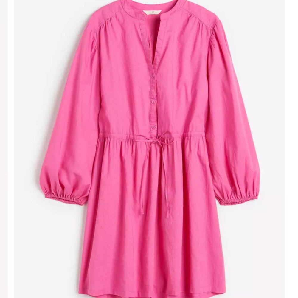 H&M Pink Long Sleeve Drawstring Waist Dress
